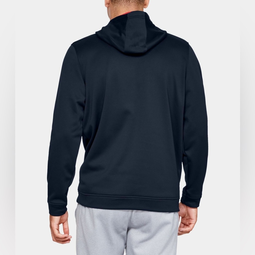 Under Armour Navy Fleece Hoodie Size Large Pullover Sweatshirt Loose Coldgear - Picture 10 of 17